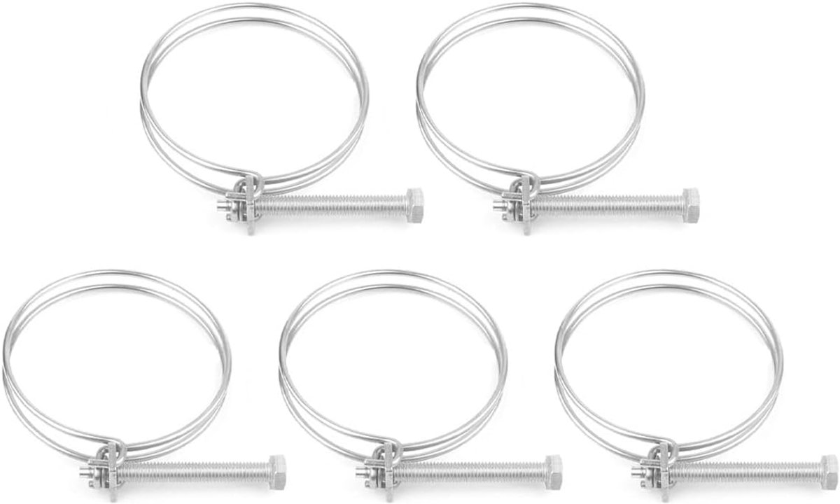 5 stuks zilver 70-75mm verstelbare dubbele draadslangklem, 201 roestvrijstalen metalen buisklem voor water- en autobuizen