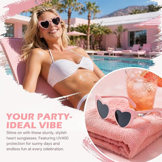Zonnebrillen, vintage hart-zonnebrillen, trendy bril voor dames en heren, hartzonnebrilset, retrobril voor bruiloft, vakantie, feest, outdoor en fotoshoot, roze — afbeelding 4