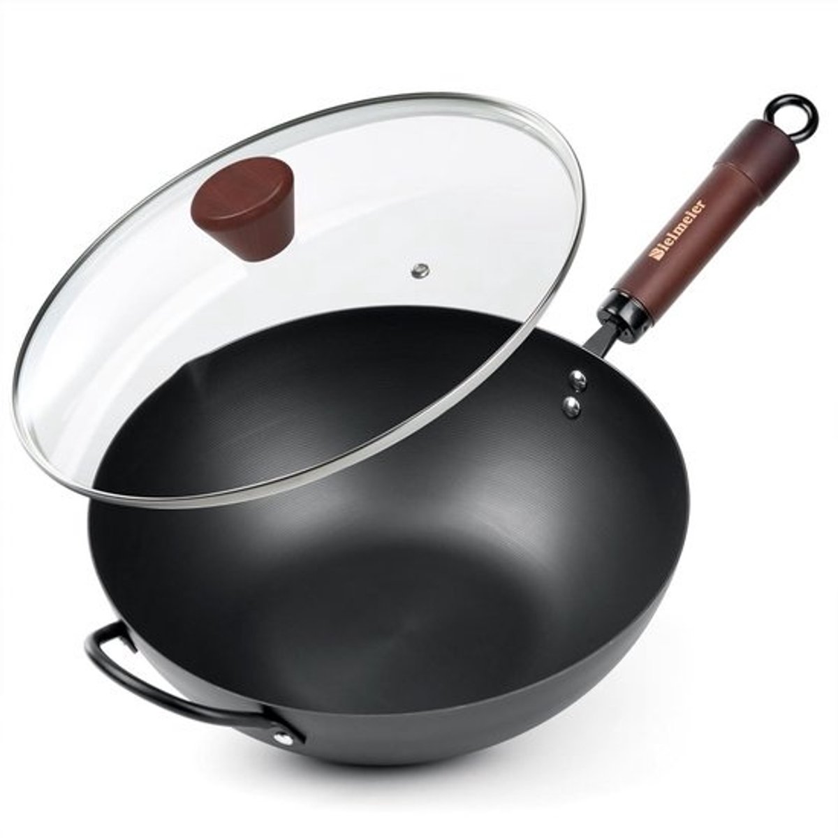 Duurzame Wokpan met Deksel - Koolstofstalen Antiaanbak Wok voor Roerbakken