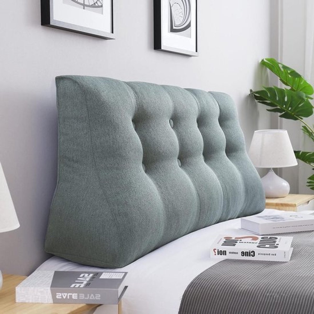 VERCART Back Cushion Long Wedge Cushion Cushion with High Back Large Wall Pillow Reading Pillow Neck Support Pillow Lumbar Pillow For Bed Headboard Upholstered Sofa Bed with Washable Linen Cover Gray