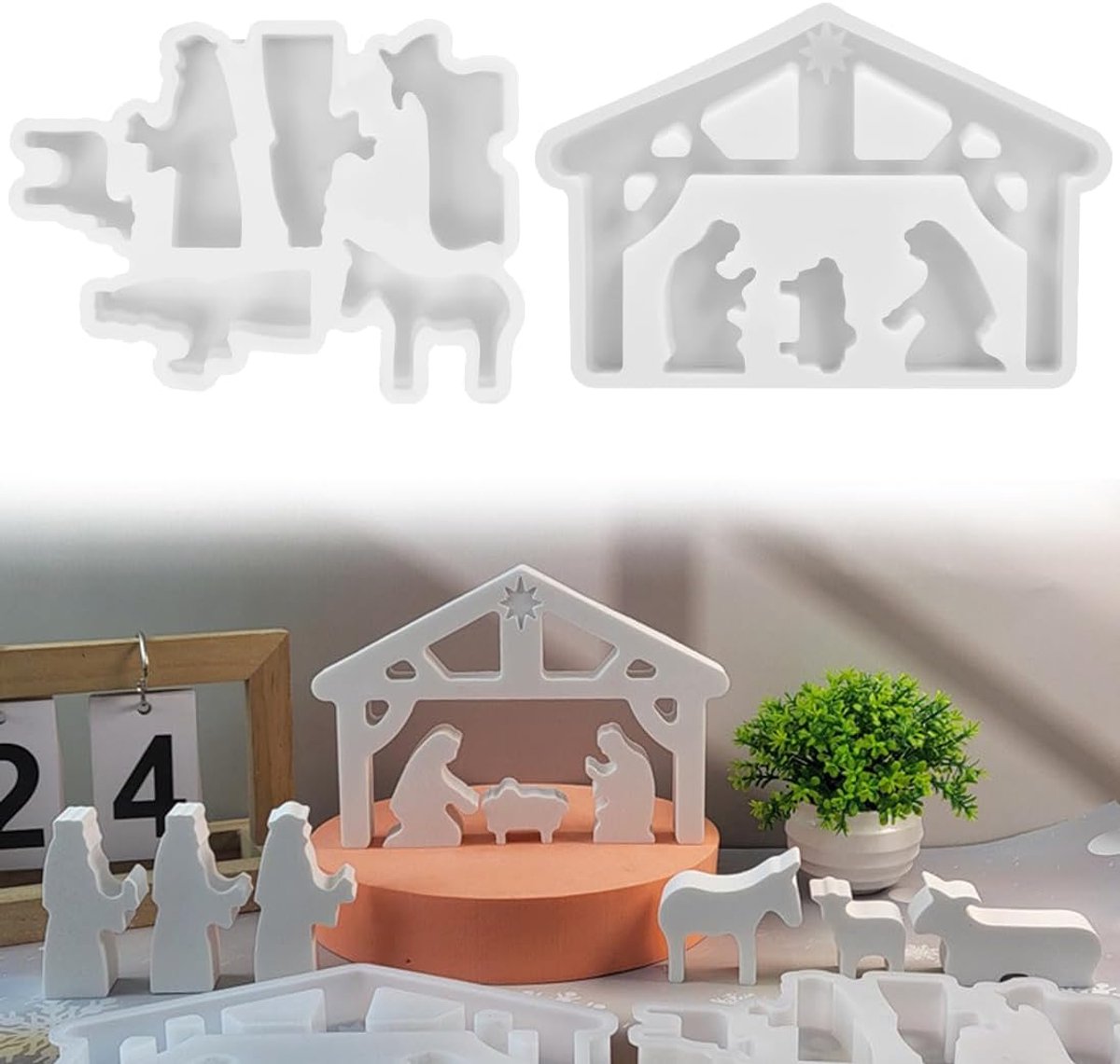 2 Stuks Siliconen Vormen Voor Kribbe, Rayher Gietvorm, Kerststalfiguren, Voor Kerstmis, Doe-Het-Zelf Handwerk, Kaarsen, Gips