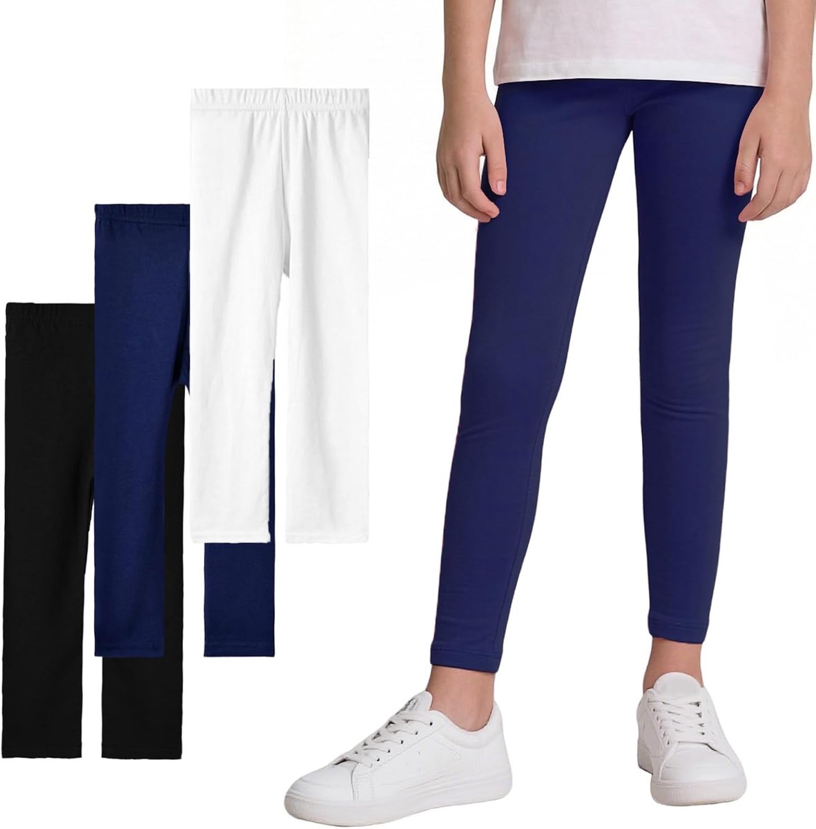 Leggings Meisjes Modal Kinderen Ademend Elastische Sportleggings 3-pack Lange Broeken Comfortabele Zachte Sportbroeken Eenkleurige Kinderbroeken Activewear voor Dansschool, MAAT 104-152