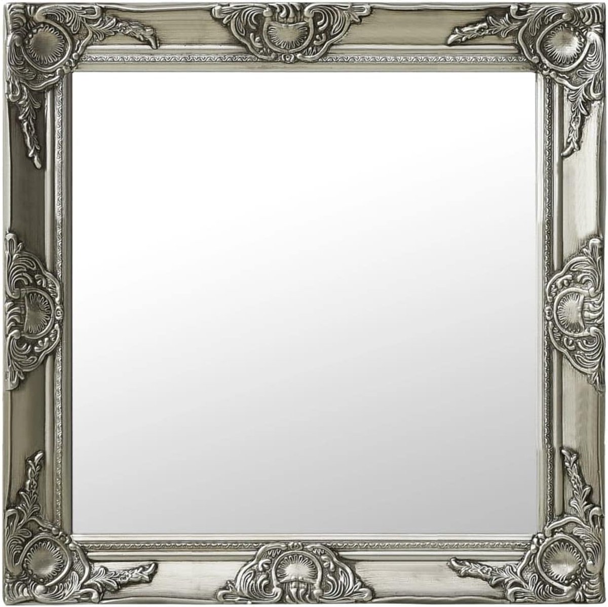 wandspiegel 60 x 60 cm zilver antiek houten frame decoratieve spiegel met versierde lijst voor kleedkamer klassieke sfeer