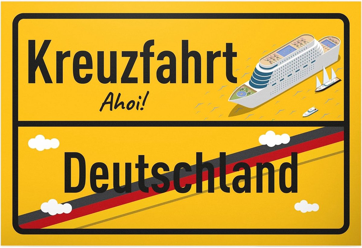 Cruise-schip Duitsland plaatsbord - kunststof bord 30 x 20 cm - cadeau-idee cadeaubon reizen vakantie reisvoucher mannen en vrouwen geldgeschenk afscheidskaart cadeau-idee kaart
