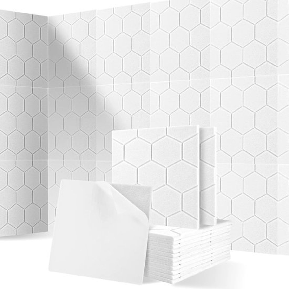 Zeshoekige akoestische platen - geluidsisolatie - 12 stuks - wit - 30 x 30 cm