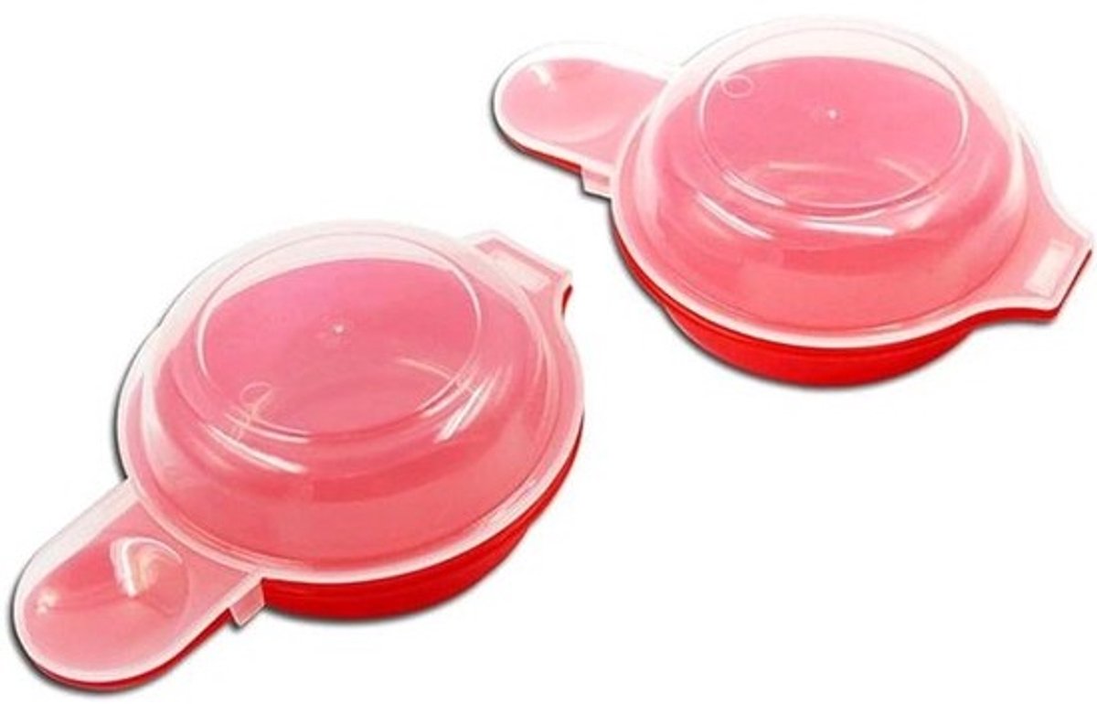 Eierkoker Magnetron - Ontbijt Pan - Snel Ontbijt Maken - Uniek Dome Ontwerp - 2 Stuks - Rood