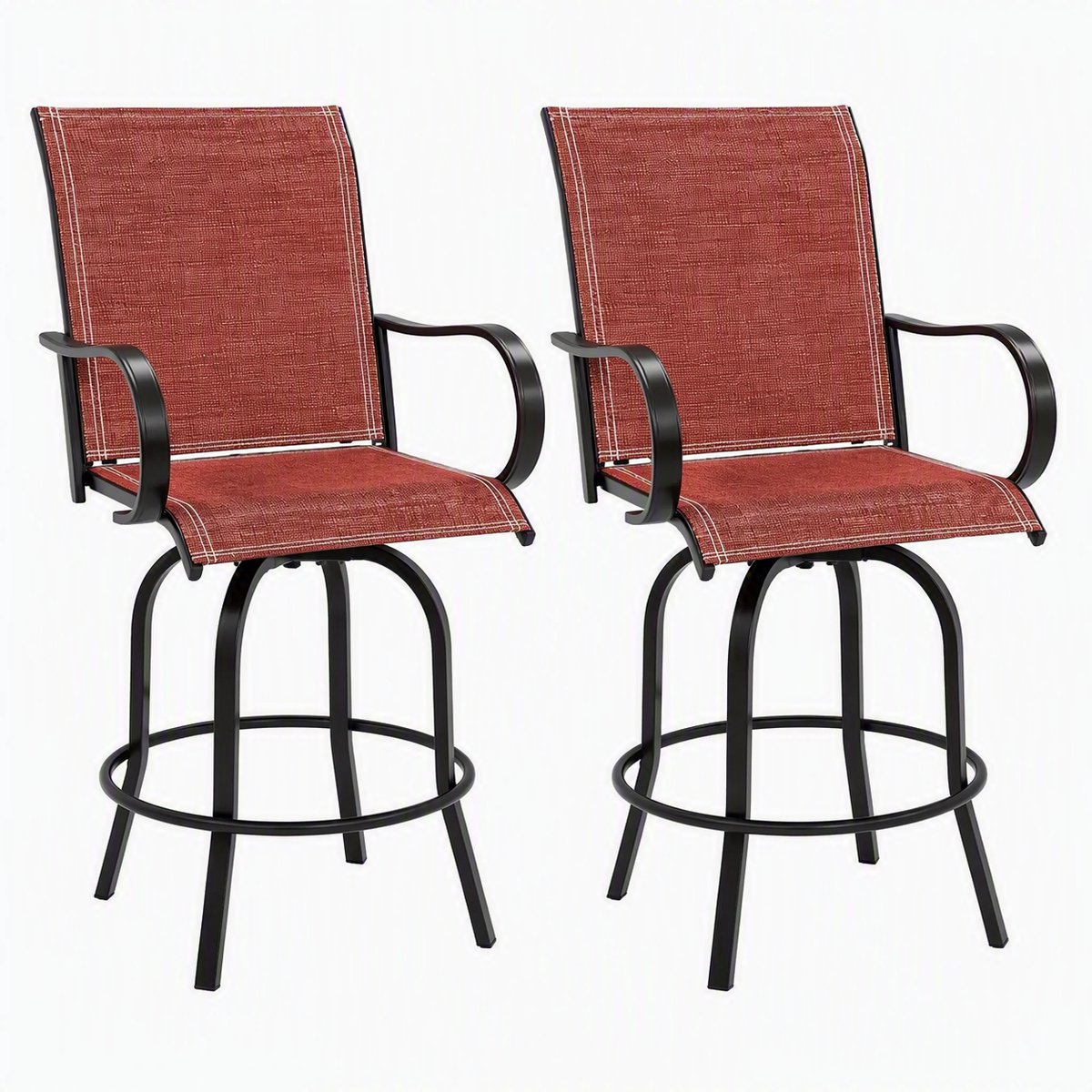 Nutrella - Tuinstoelen - Buitenbarstoelen - Terrasstoelen - Draaibaar - Hoge rugleuning - Armleuningen- Weerbestendige - 150 kg - Rood