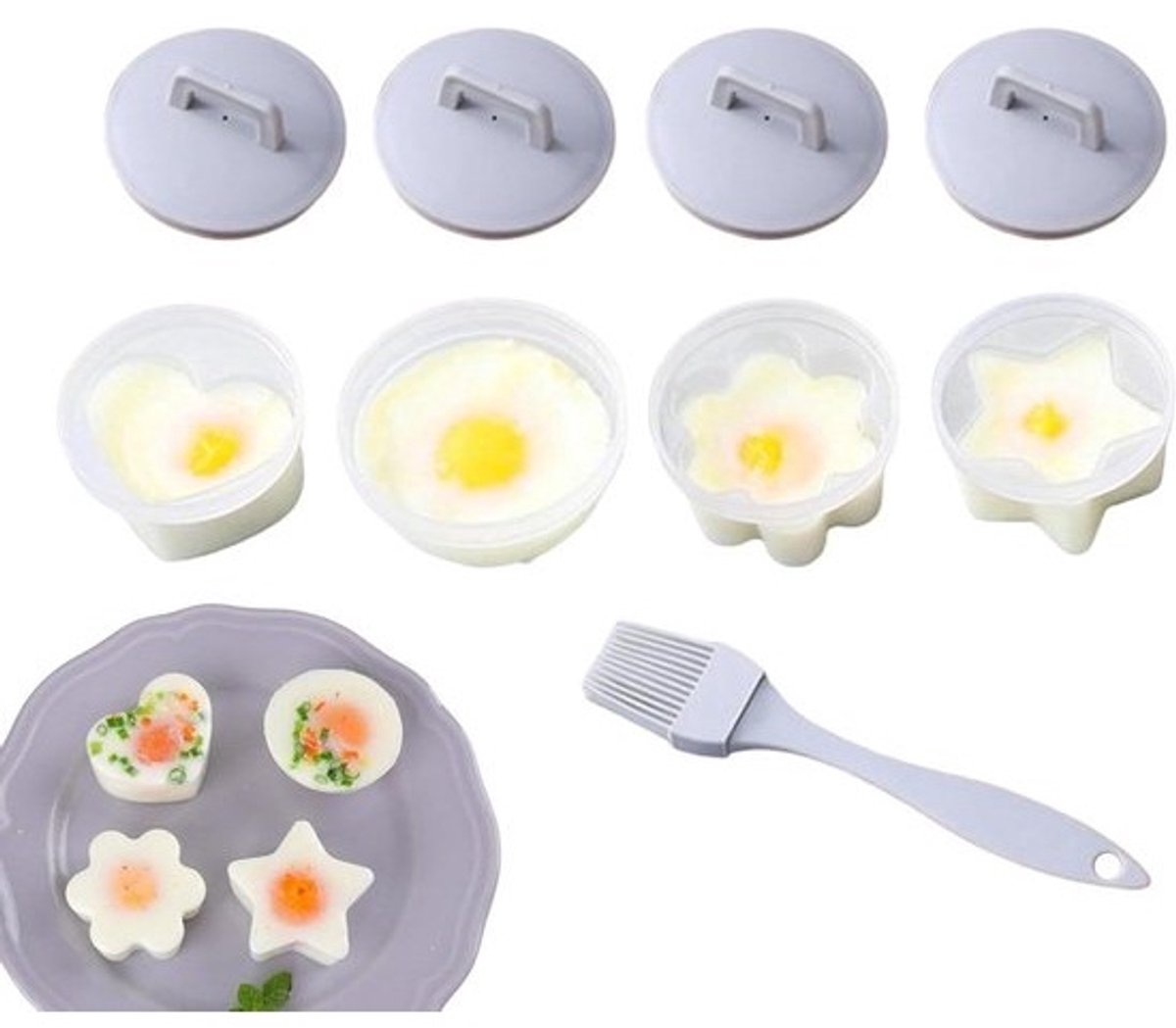 Eierkoker van Siliconen - Gepocheerde Eierhouders - Eieren Koken - Non-stick Coating - 7.5 cm - Grijs