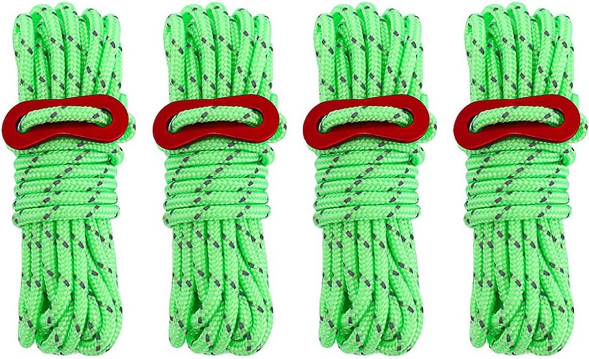 Set van 4 scheerlijnen 4 mm tent winddicht touw tenten sterk lichtgewicht paracord reflecterend verstelbaar 4 meter koord scheerlijn tentgeleiding touw voor luifel camping