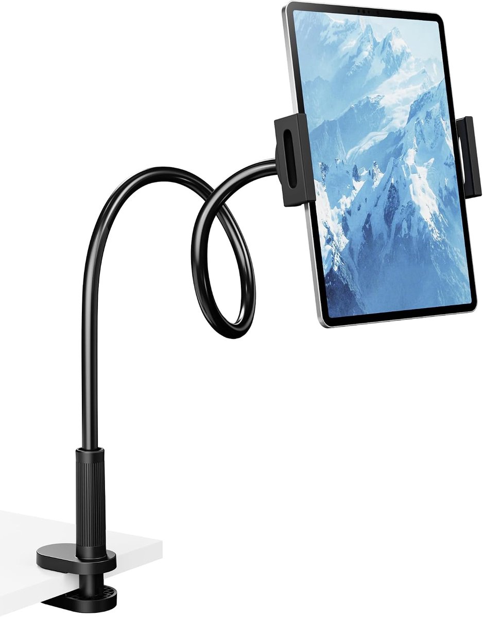 Zwanenhals tablethouder, 360 ° rotatieklem, stevige bedbureauhouder om te lezen, flexibele verstelbare telefoontabletstandaard voor iPad Pro 12,9/11, Kindle, Galaxy Tab, 4,7-12,9 inch