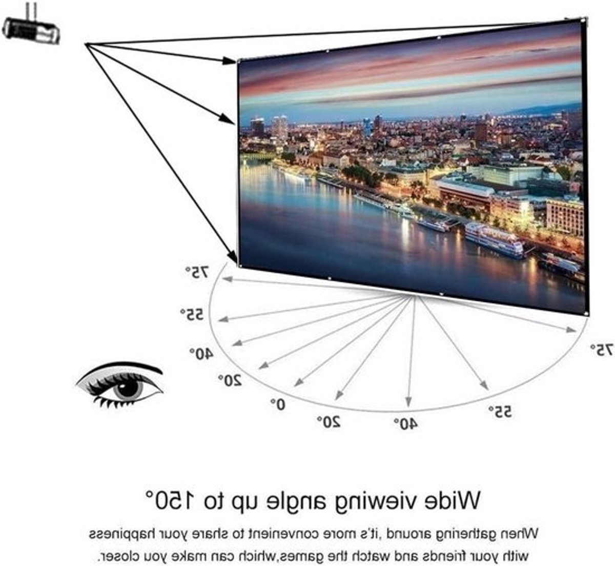 Projectiescherm - Draagbaar Scherm - Thuisbioscoop Creëren - Kreukvrij Opvouwbaar - 60 Inch - Wit