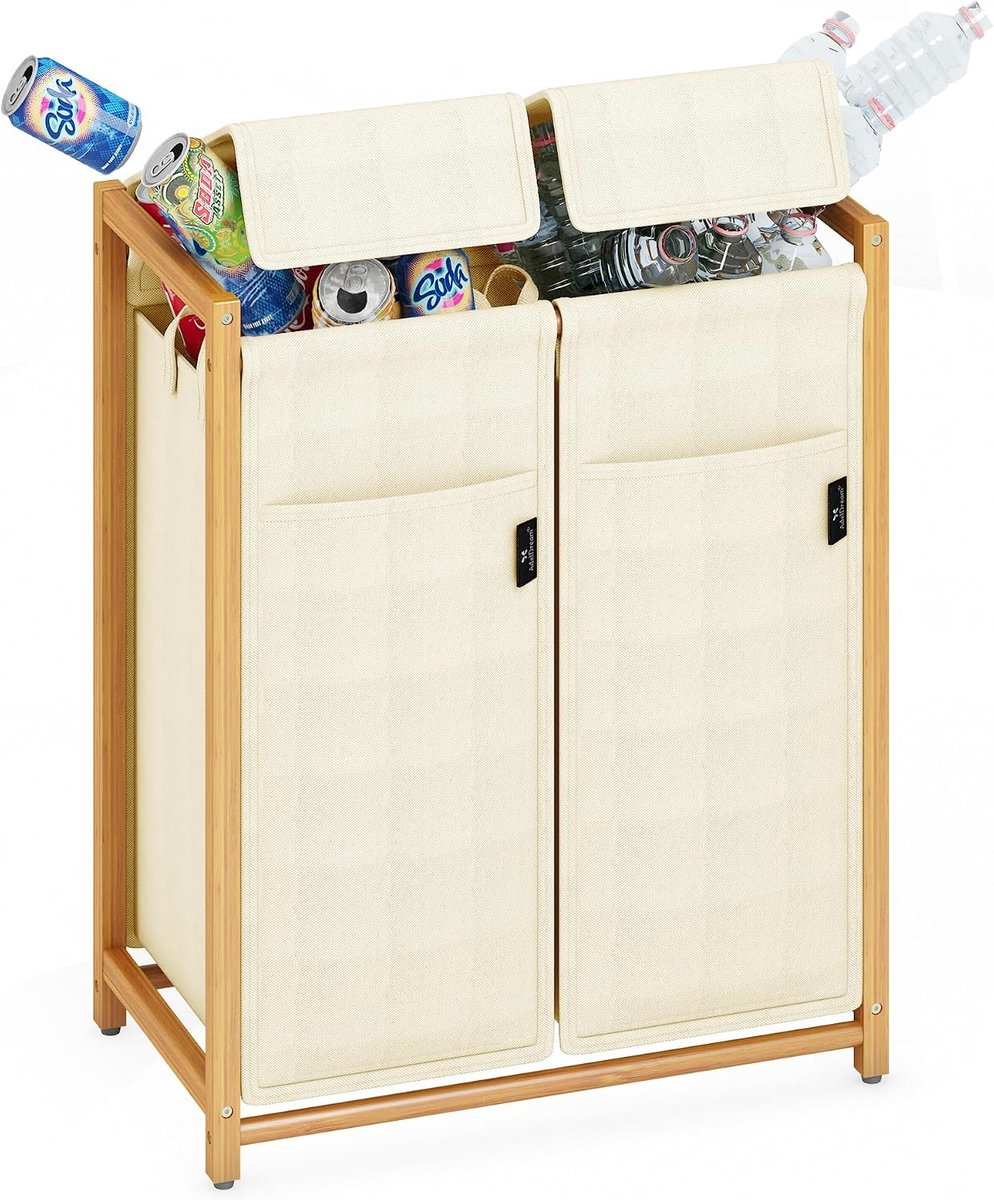 100 l, 2 vakken, verzamelcontainer, grote statiegeldflessen, opbergcontainers voor lege flessen, opbergcontainer, oud glas, plastic flessen, opslagruimte, keukenafvalcontainer, beige