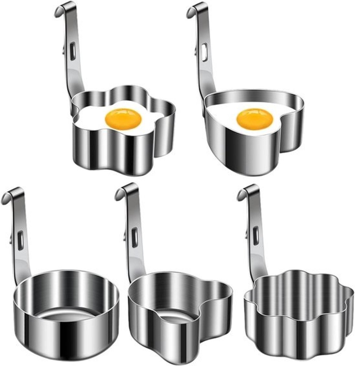 Eiervorm Koekvorm - Ontbijt Ring - Perfecte Eieren Maken - Roestvrij Staal - 5 Stuks - Zilverkleurig