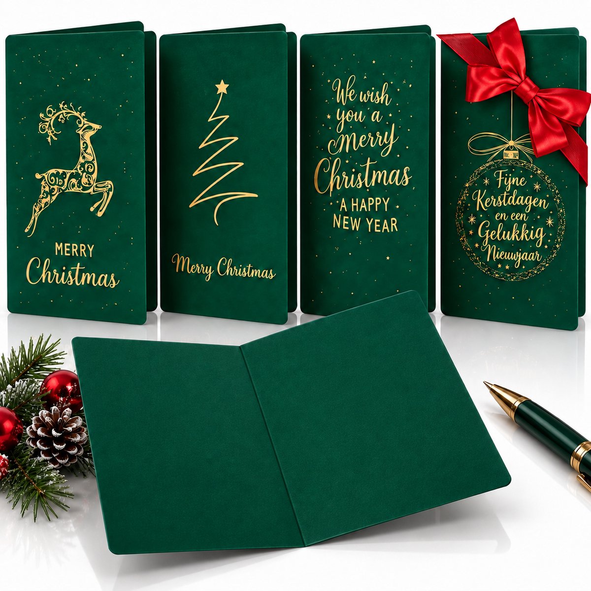 Twenty4seven® Kerstkaarten 4 Stuks met Enveloppen - Luxe Kerst Wenskaarten 20x12,5 cm - Nieuwjaarskaarten & Ansichtkaarten - Groot Formaat