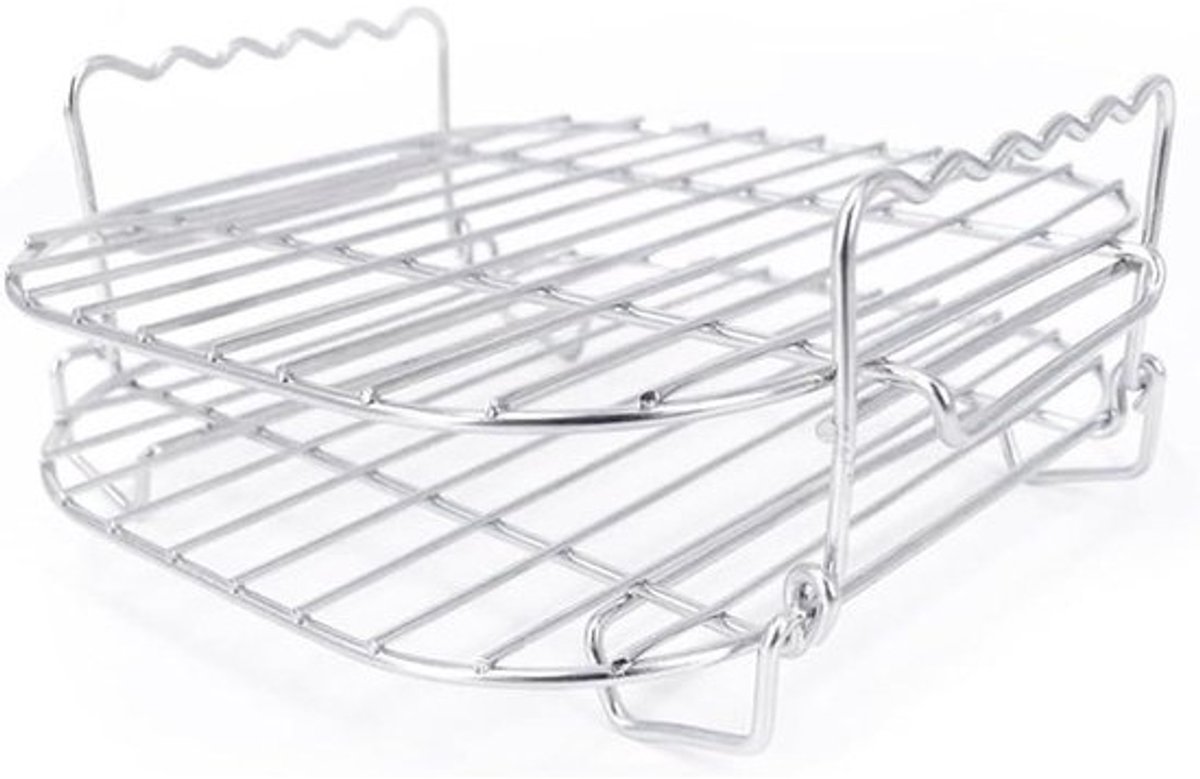 Airfryer Rek - Grillrooster Bakplaat - Dubbel Grillen - Roestvrij Staal - 23 x 23 x 9 cm - Zilver
