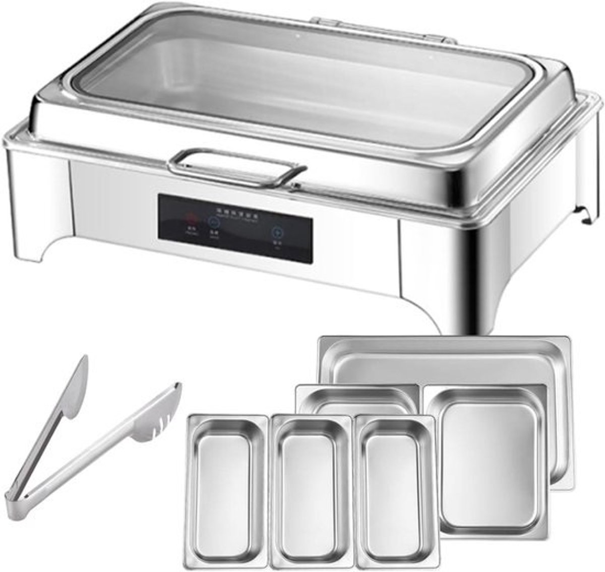 Buffet Server - Warmhoudschaal Elektrisch - Eten Warm Houden - Instelbare Temperatuur - 9 Liter Capaciteit - Zilver