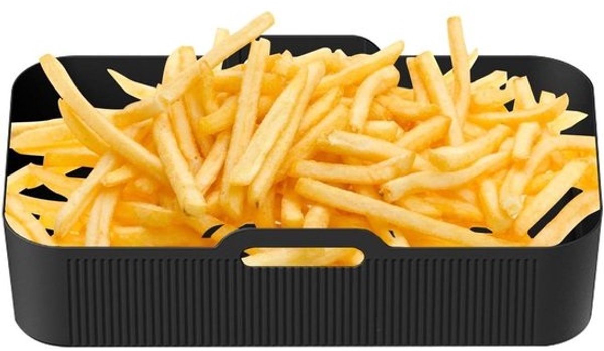 Airfryer Liner - Bakmat Mand - Veelzijdig Koken - Antiaanbaklaag - 32x20x9 cm - Zwart