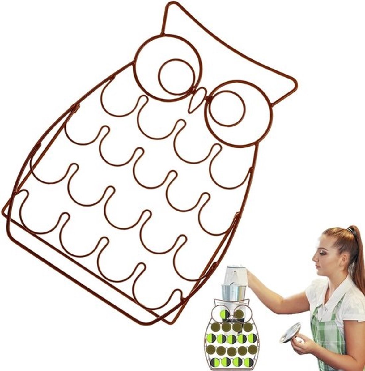 Koffiepad Organizer - Espresso Pad Houder - Keuken Organiseren - Unieke Uilvorm - Capaciteit 20 Pads - Brons