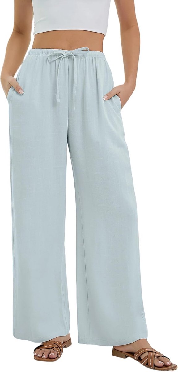 broek voor dames Zomerse baggy broek met wijde pijpen Damesbroek met elastische taille Lichtgewicht broek voor dames met zakken Losse pasvorm