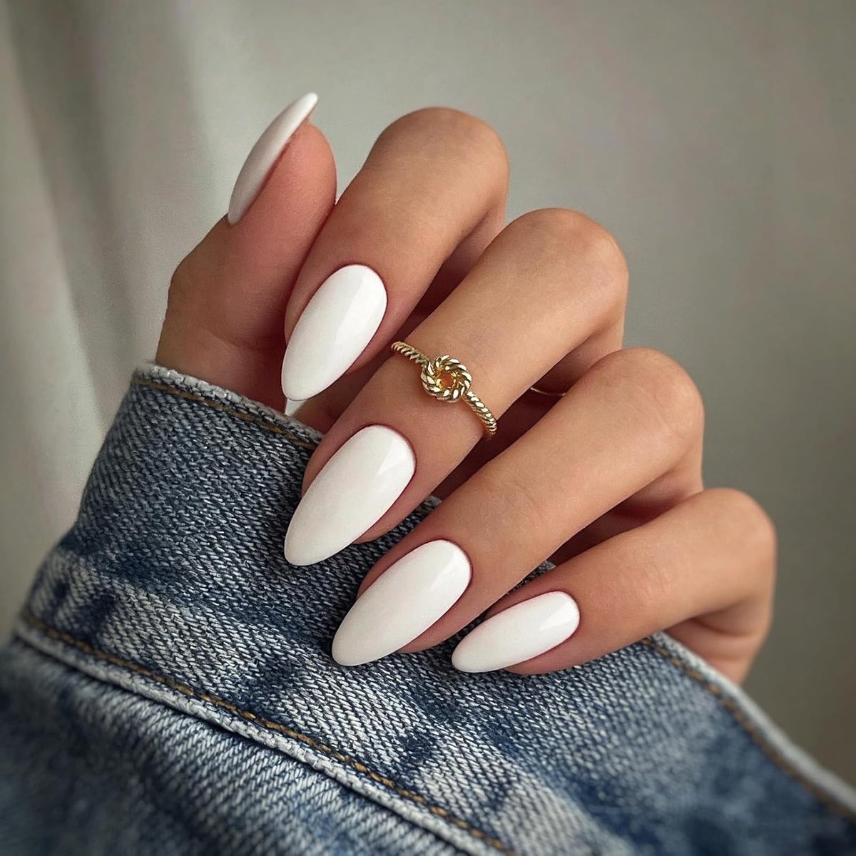 Nails, natuurlijk, effen nepnagels, vingernagels om op te plakken, 24 stuks, full cover kunstnagels voor vrouwen (pure kleur) (wit)