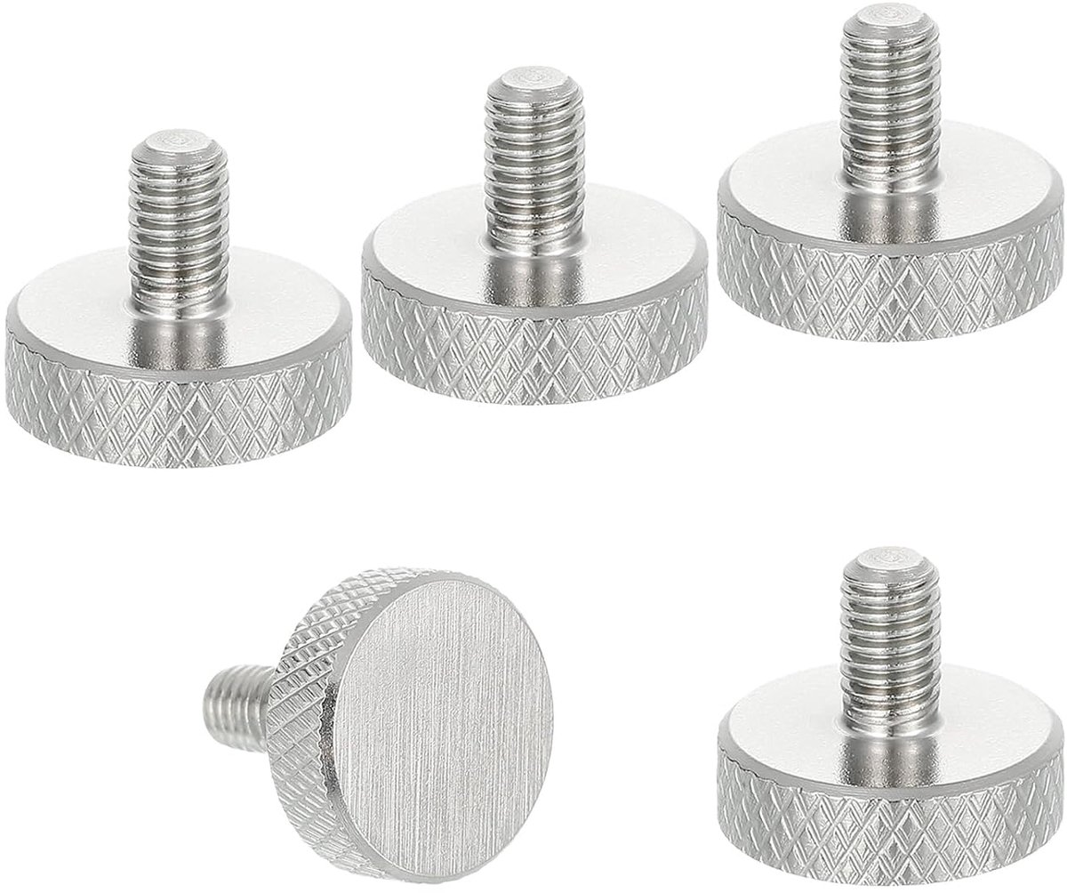 Gekartelde kopschroeven M5 x 10 mm, 304 roestvrij staal platkopschroeven metrische diamantkartelkopschroeven, handschroefdraad, diameter 10 mm, 5 stuks