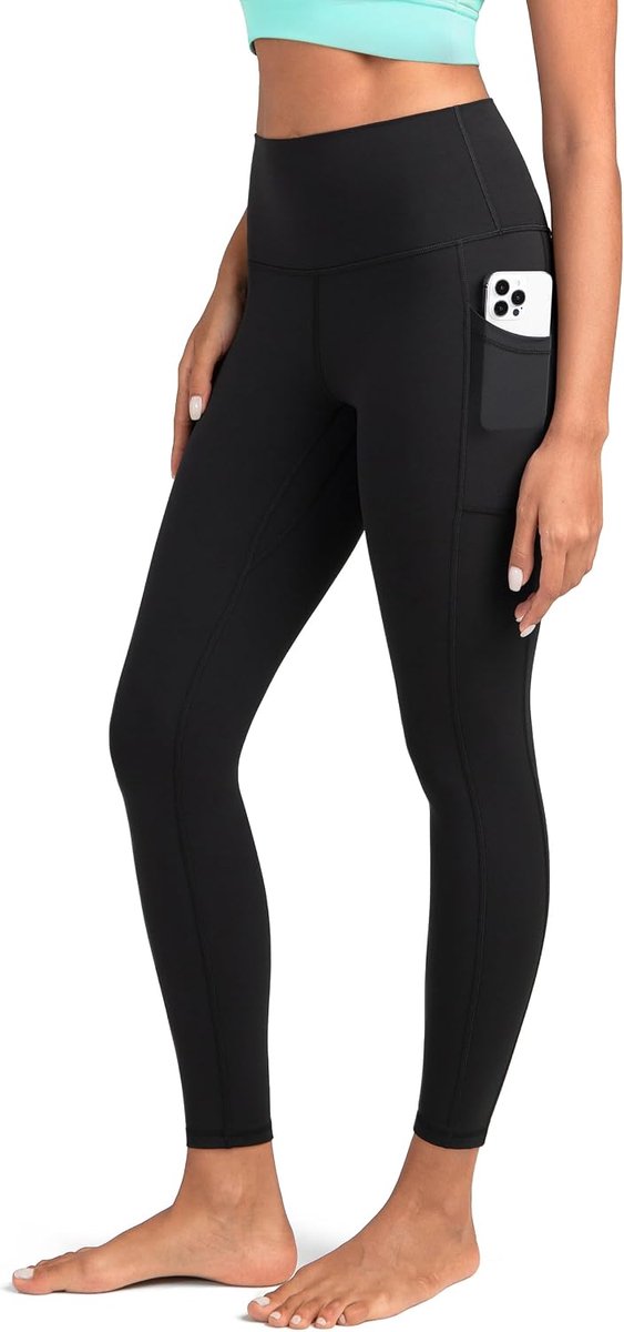 Dames Legging 7/8 met Zakken Sportlegging Hoge Taille Buikcontrole Yogabroek Trainingsbroek Joggingbroek