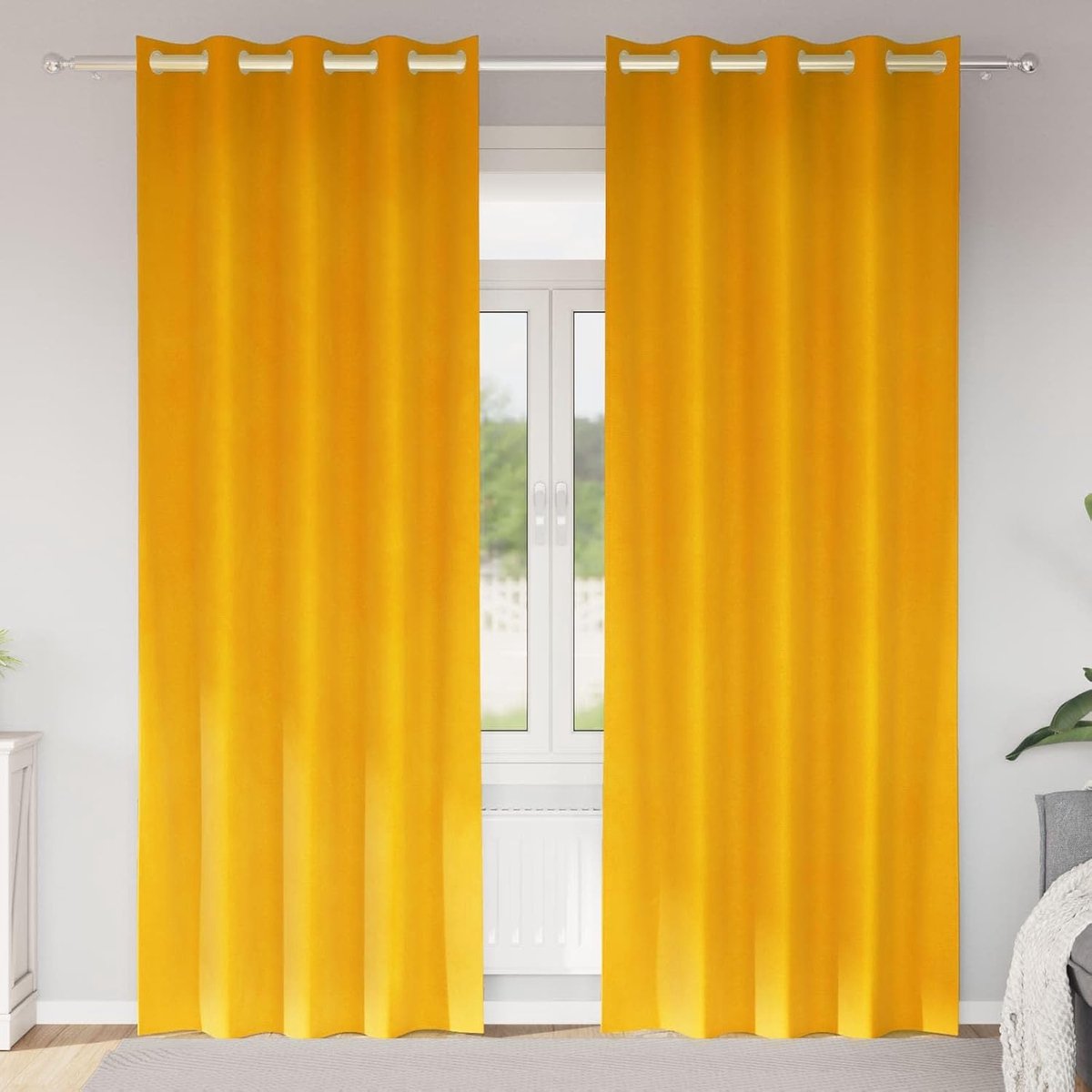 2 stuks, mosterdgeel, 140 x 245 cm, fluweel, lichtbescherming, slaapkamergordijn, premium luxe fluwelen gordijn, kamerverduistering, effecti