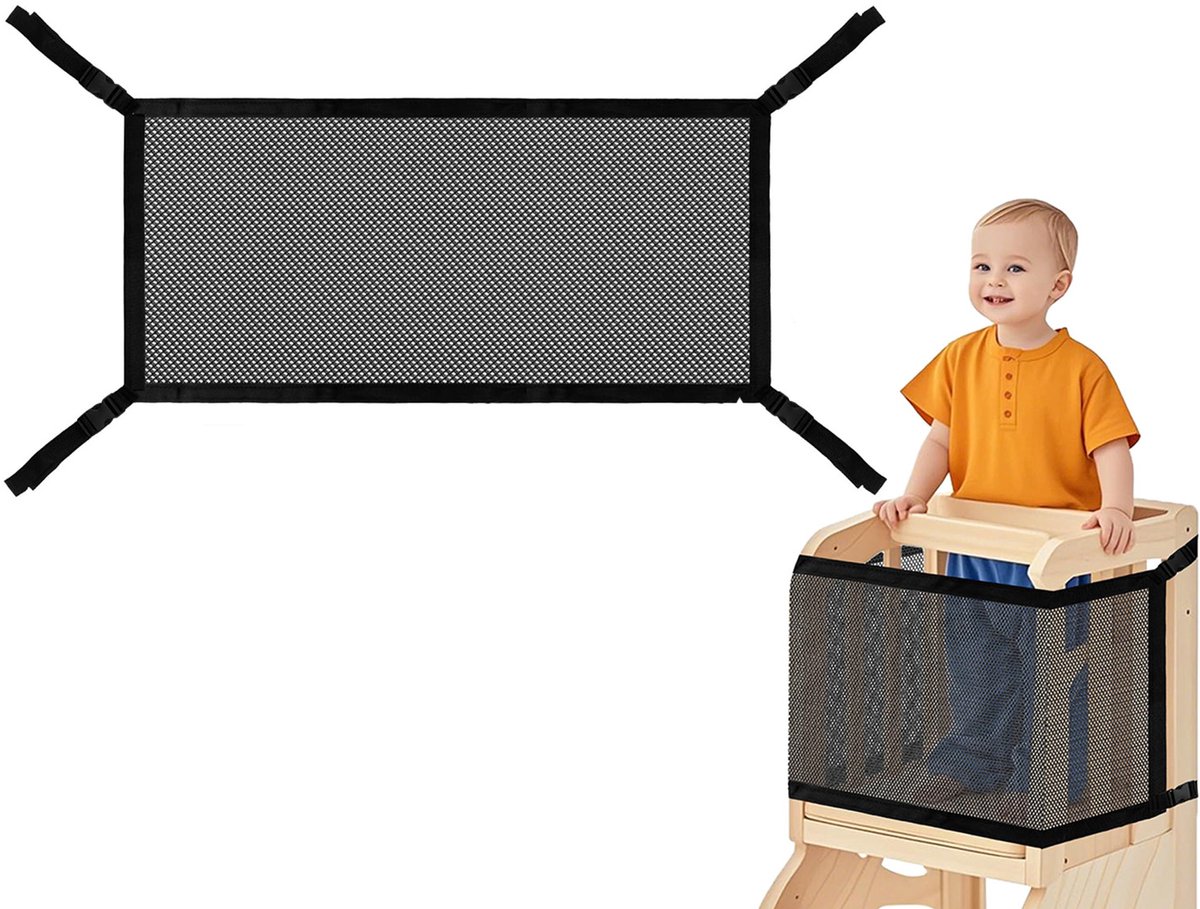 Namajunas - leertoren veiligheidsnet - leertoren Accessoires - veiligheidsnet voor leertoren - 3-zijdige bescherming - 110 cm x 45 cm - Versterkt Polyestermateriaal - Voor kindertrap, learning tower - Beschermend voor kinderen
