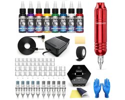 Namajunas-Tattoo-machine-beginner-set-Tattoo-Pen-8-tattoo-inkt-10-tattoo-naalden-Tattoo-gun-Tattoo-set-compleet-Rotary-Tattoo-Machine-voor-Stick-and-Poke-PMU-en-Professionals-Zwart/Rood-Beginners-Reis-Studio-Cadeau-Complete-set-Betaalbaar-Premium-Top