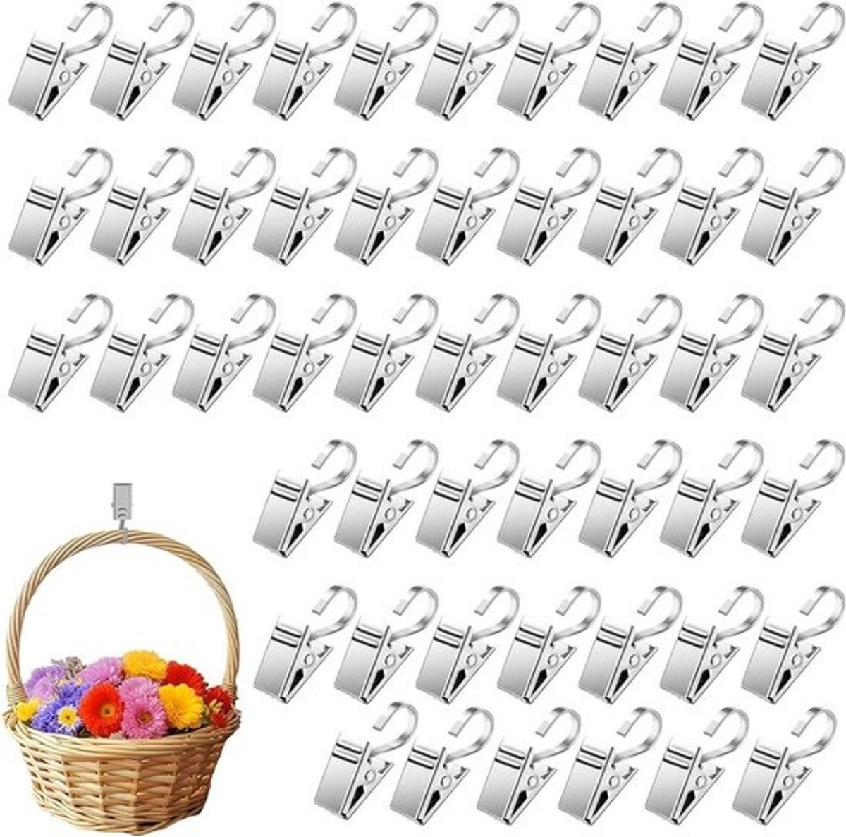 Gordijn Clips Haak - Hangers Douchegordijn - Decoratie Ophangen - Roestvrij Staal - 50 Stuks - Zilver