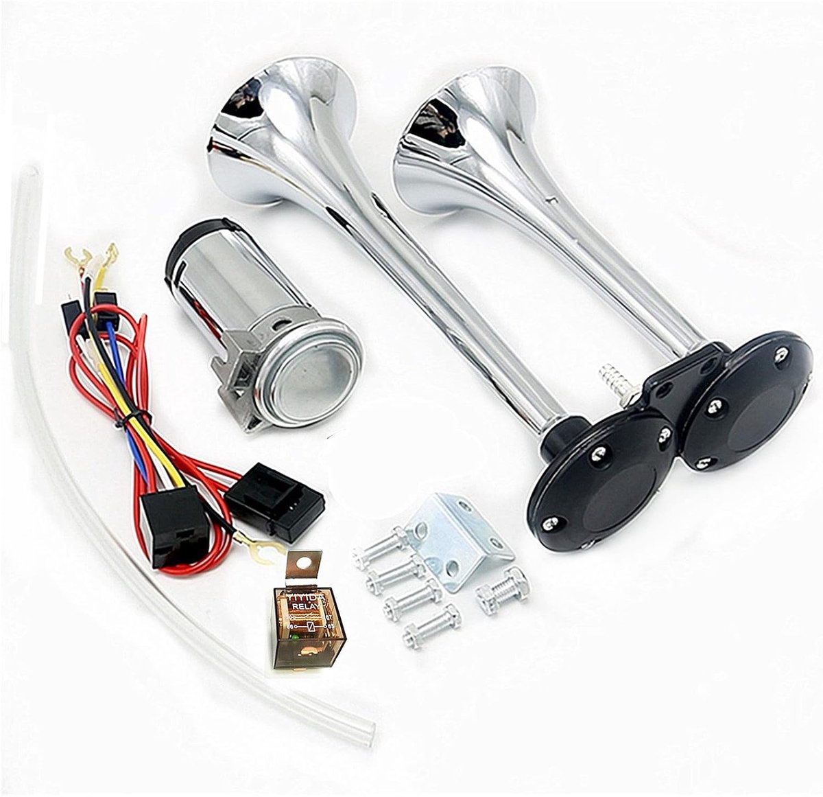 Dailygoods - Hoorn 150db - Luchthoorn auto - Dubbele buis luidspreker - Chroom - Compressor luchtpomp - Geschikt voor 12V voertuigen - YYDA812