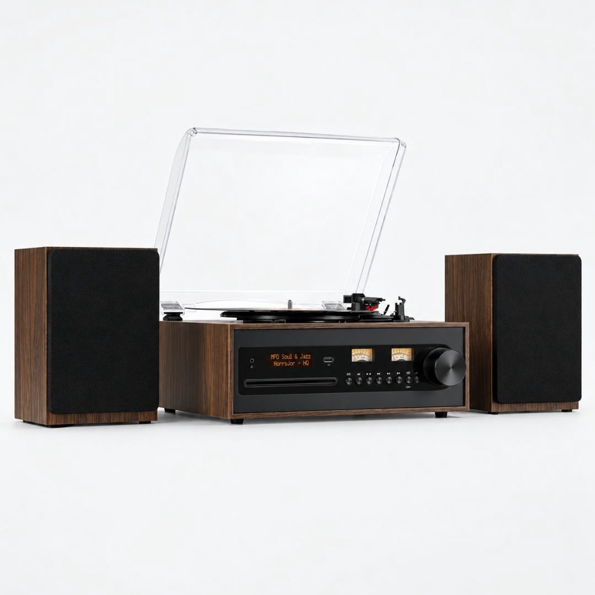 Levo® Platenspeler met CD Speler - Platenspeler Retro - CD Speler met DAB en FM - Inclusief Bluetooth - Donkerbruin - 37 x 12 x 30 cm