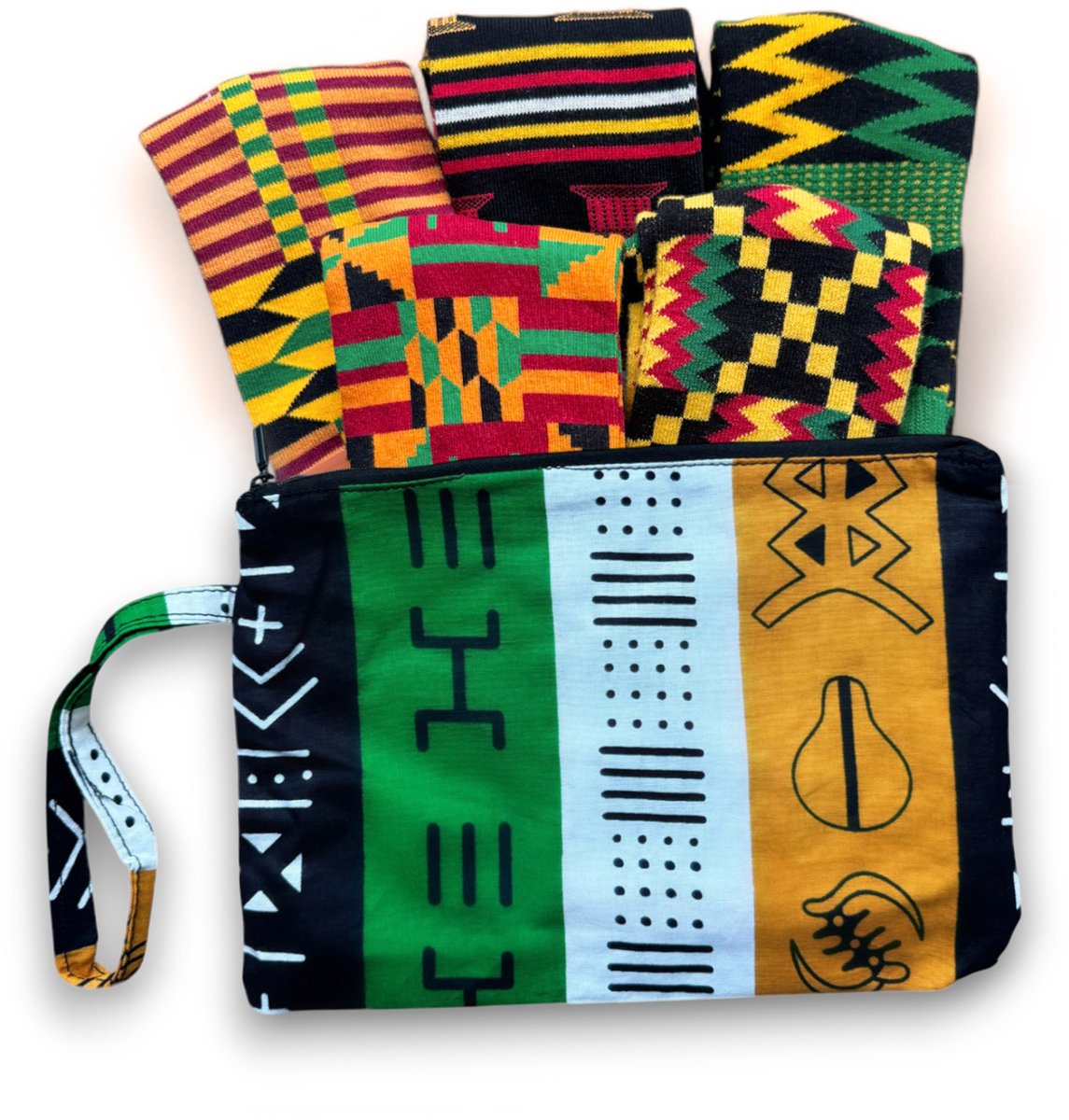 Afrikaanse sokken / Afro socks set AKWAABA met tasje - Set van 5 paar - Afrika print kousen / Happy Colorful Socks / Vrolijke sokken Maat 41-46