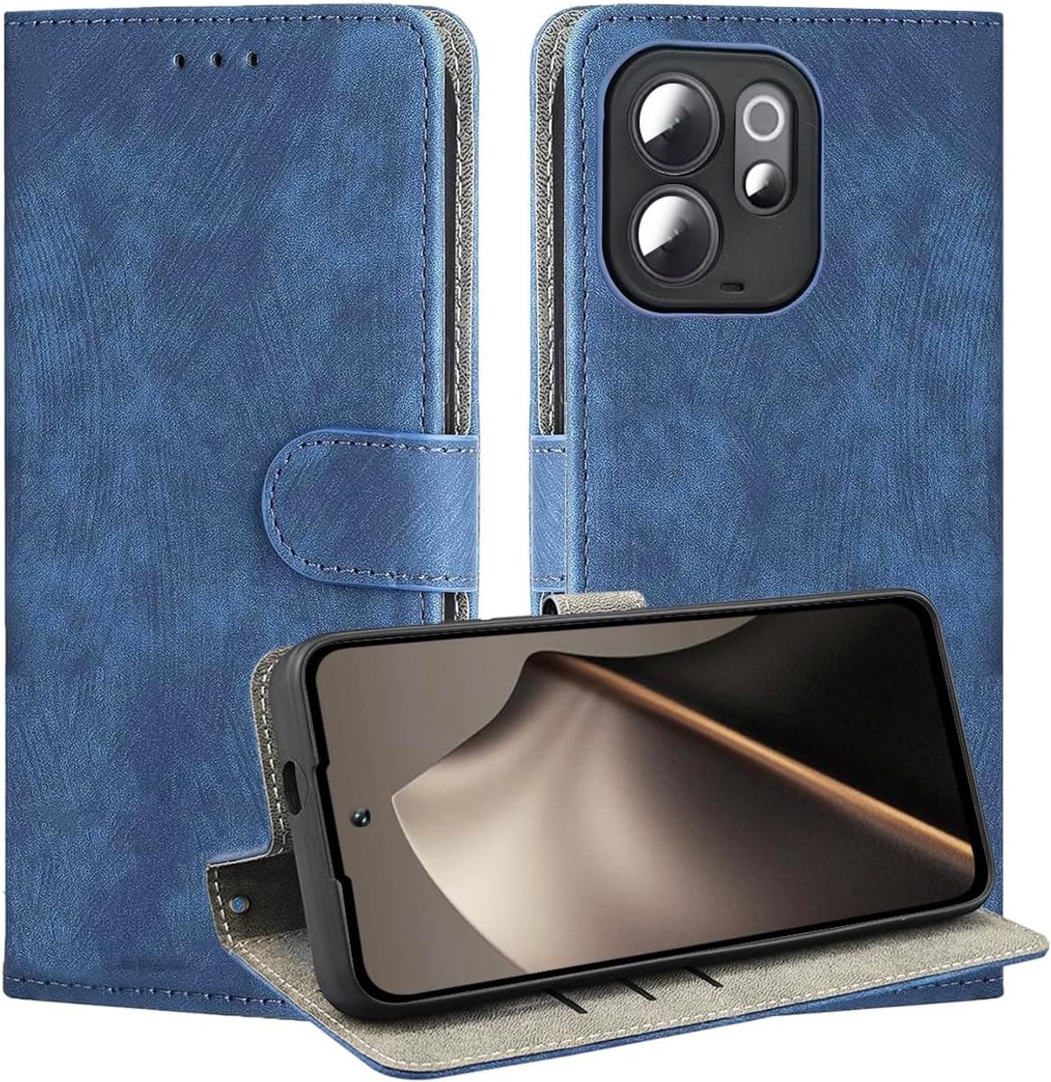 leren hoesje voor VIVO V70 5G, portemonneefunctie met RFID bescherming, magnetische sluiting, ingebouwde TPU bescherm hoes.Blue