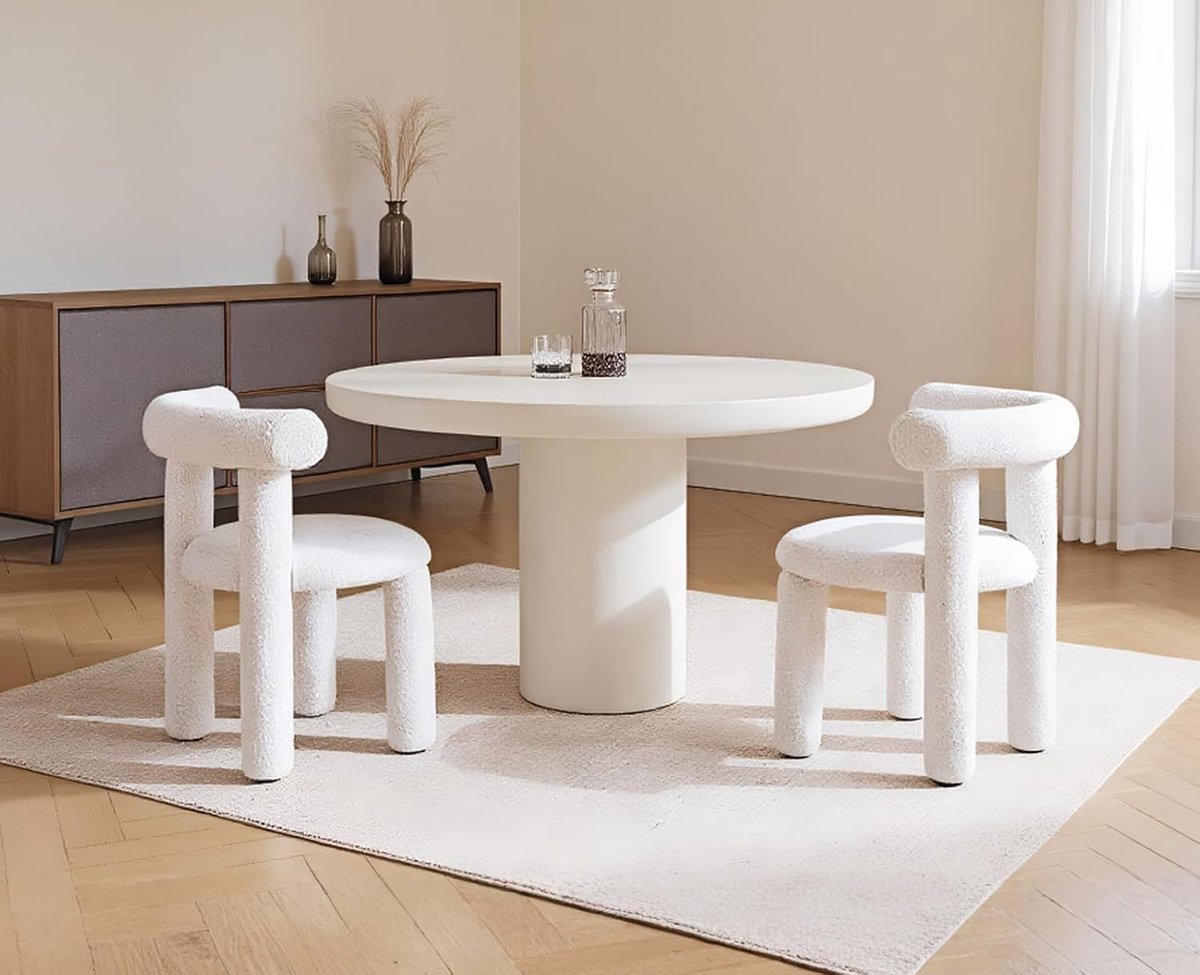 Set van 2 Eetkamerstoelen Wit – Zacht Gestoffeerde Keukenstoelen zonder Armleuningen – Moderne Accentstoelen voor Eetkamer, Woonkamer & Keuken