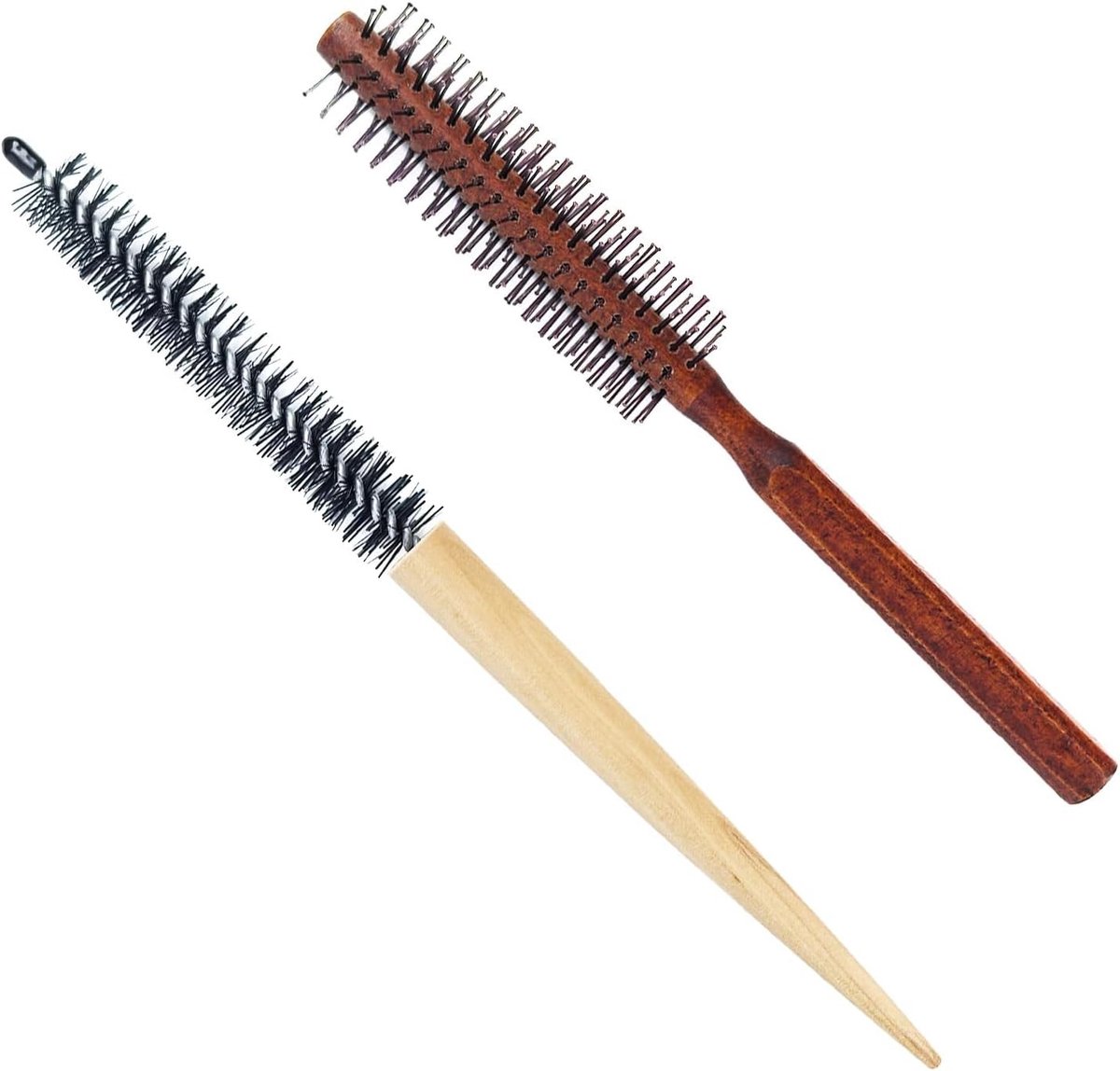 Kleine Ronde Borstel - Bruin - 20,5 cm x 2,5 cm - Houten Handvat met Nylon Haren - Voor Föhn en Styling