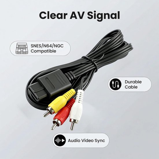 Kabel voor Nintendo 64 N64, GameCube GC & Super Nintendo SNES – Composite RCA Audio Video Kabel 1,8m – Ersatz Videoanschluss für TV & Monitor — afbeelding 3