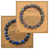 Bixorp Sterrenbeeld Weegschaal Armbanden Set van Lapis Lazuli & Labradoriet - Edelsteen Kralenarmbanden met Zodiac Libra Bedel - 8mm / 18 cm