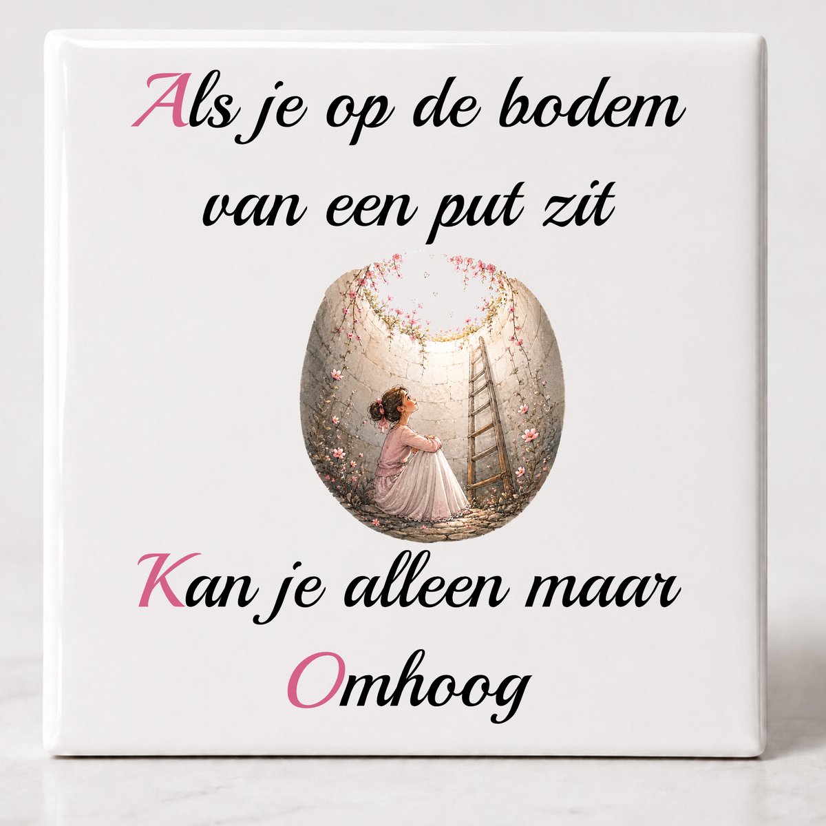 Tegel spreuk Als je op de bodem van een put zit