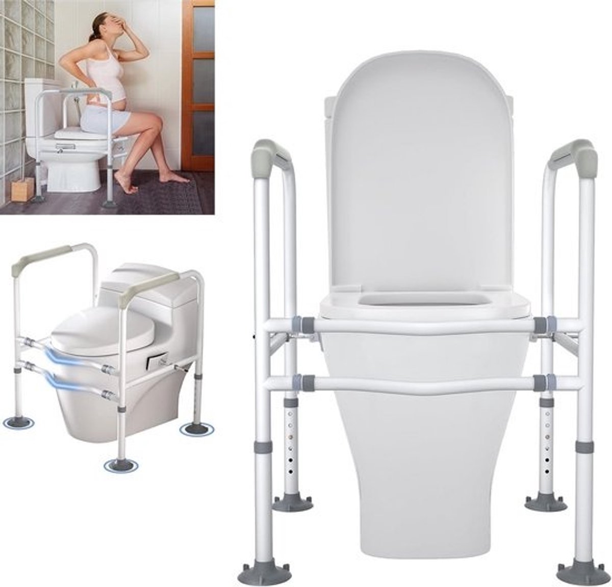 Verstelbare Toiletsteun voor Senioren met Armleuningen - Antislip en Max. Belastbaarheid 200 kg