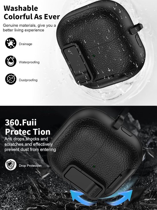 Hoes voor Huawei FreeClip 2 oordopjes, zachte TPU+PC cover, waterdicht, toergy schokbestendig, krasbescherming, eenvoudig te dragen, met sleutelkoord & sleutelhanger en reinigingsset (zwart) — afbeelding 3