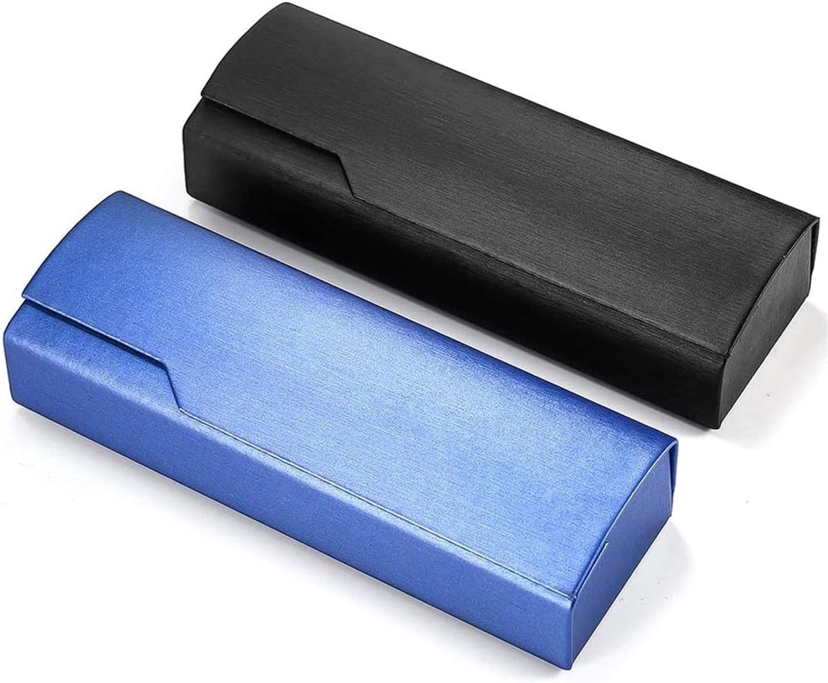 2 stuks brillenetui, opvouwbare brillenkoker hardcase zonnebril brillendoos, schokabsorberend houten draagbare brillendoos met kunstleer voor buiten, volwassenen, kinderen, zwart, blauw, ['Zwart