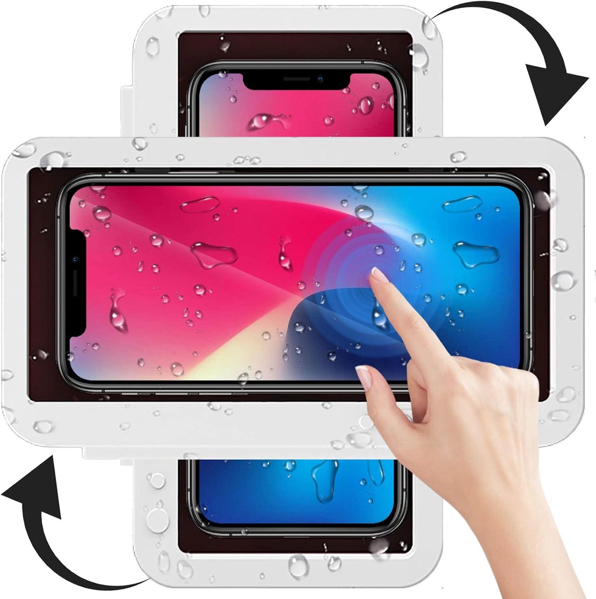 Douche Telefoonhouder, 360 ° Rotatie Waterdichte Wandmontage Douche Telefoonhoes, Anti-Fog Hoge Gevoeligheid Cover Mount Box voor Douche Badkamer Spiegel Keuken Make up voor Mobiele Telefoon Onder 7 inch