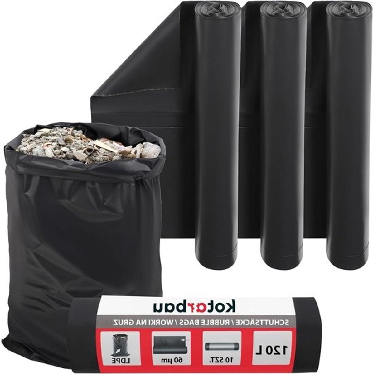 Afvalzakken Set - Grote zakken - Bouwafval Verwerken - Extra Sterk LDPE - 120 Liter - Zwart