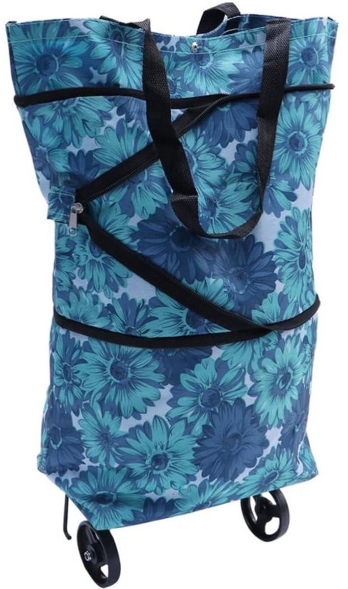 Boodschappentas met wielen - Draagbare trolley - Boodschappen vervoeren - Opvouwbaar ontwerp - 55x40CM - Blauw