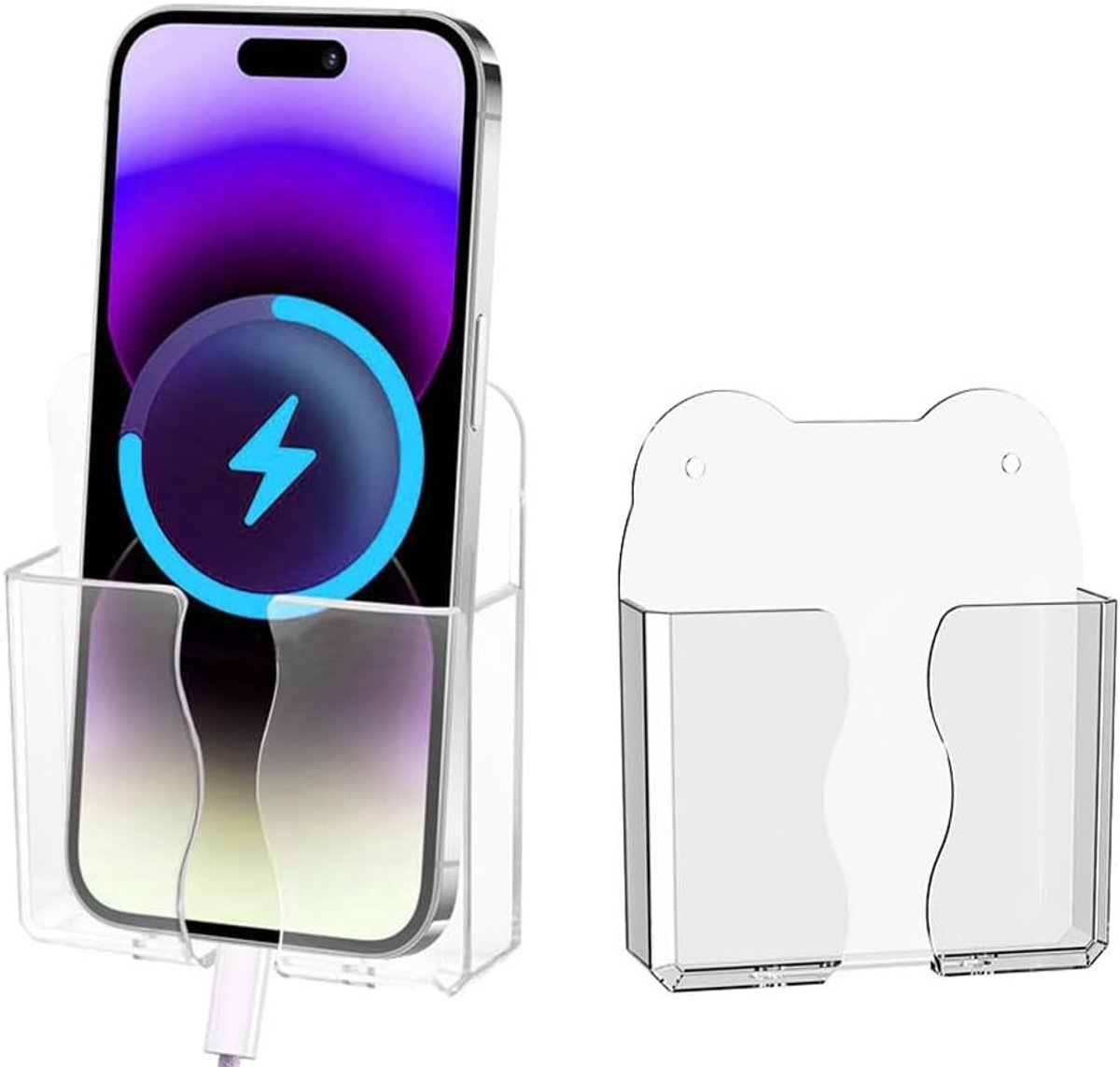 telefoonhouder voor aan de muur, 2 stuks, wandhouder voor mobiele telefoon met lijm, multifunctionele opbergdoos voor waterdicht douche, bed, nachtkastje