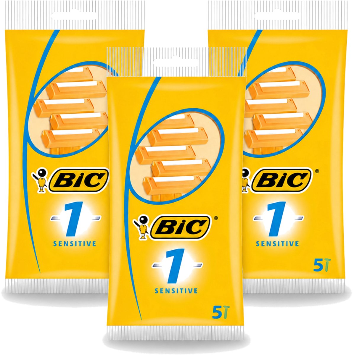 3 x Bic - Scheermesjes - Sensitive - Enkel Mesje - Wegwerpmesjes - 5 Scheermesjes - Bulkverpakking - 3 stuks