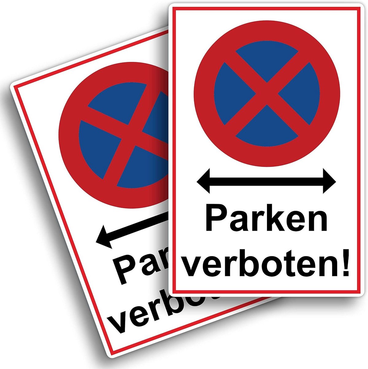 2 stuks Absoluut geen stoppen parkeren verboden bord 20 x 30 cm van stabiele PVC-hardschuimplaat 3 mm parkeerschild met UV-bescherming van STROBO