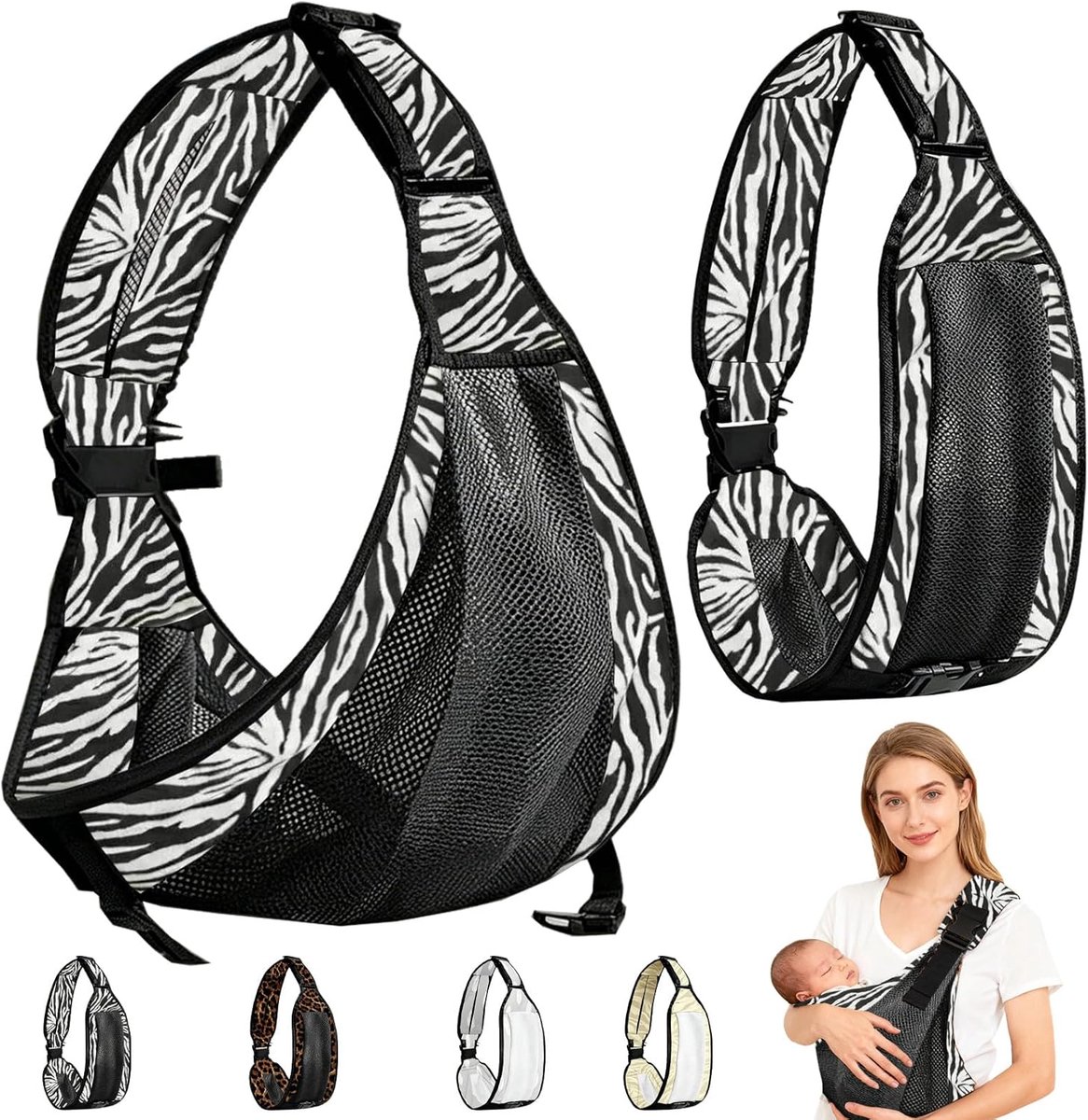 Babydrager aan de zijkant, ergonomische draagdoek voor pasgeborenen tot 0-36 maanden, peuters tot 20 kg (Zwart-wit)