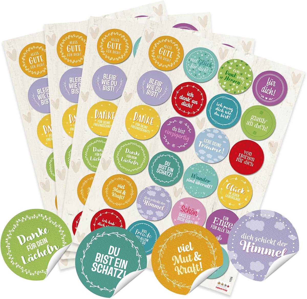96 kleine ronde kleurrijke spreuken sticker liefde vriendschap lievelingsmens geluk motivatie cadeausticker etiketten verpakking geschenken blauw rood geel turquoise groen roze